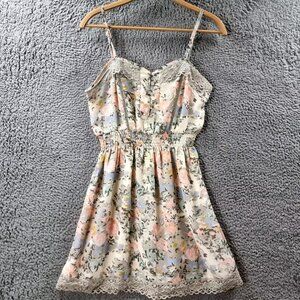 Portmans Womens Dress Size 8 Pink Blue Cream Floral Lace Trim A-line Sleeveless